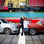 Amanda and I with our buds on Pit Lane, Watkins Glen-Shot by Cameraman Kevin